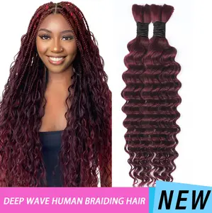 Human Braiding Hair for Boho Braids 99j Burgundy 2 Bundles 100g Deep Wave Bulk Human Boho Hair for Boho Knotless Braids Human Hair