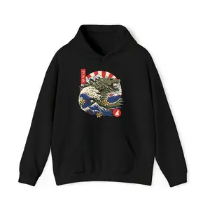 Kanagawa Wave Godzilla Hoodie, Hokusai Wave Japanese Monster Hoodies, The Great Wave Off Kanagawa Hoodie, Kaiju Godzilla Unisex Sweatshirt