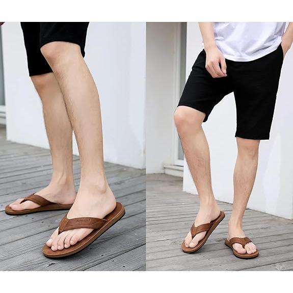 ARRIGOBELLO Men's leather flip flops stylish and comfortable non-slip design slippers suitable for daily outdoor and beach wear arch support Sandal Boy Footwear Soft Summer Brown Usat0906-4 Shoe Walking Shoes