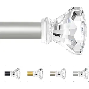 Decorative  Curtain Rods 18 to 45 Inch:Heavy Duty Adjustable Window Curtains Rods for Living Room Bedroom,Nickel Modern Girly  Drapery Rods with Clear Bling  Finials