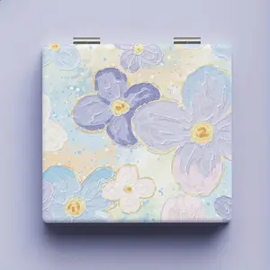 Chic Floral Painting Design Compact Folding Makeup Mirror - Double-Sided with Magnification, Portable & Ideal Travel, Perfect Gift Women, Best Birthday & Graduation Gifts, Flat Mirror