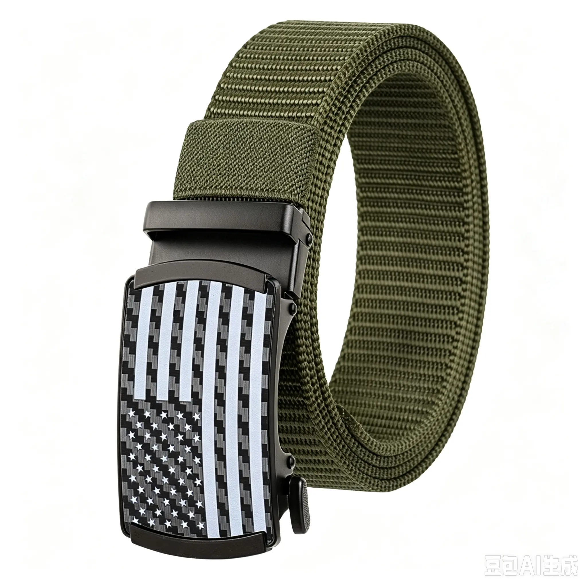 Men's Tactical Belt - Army Green High-Quality Nylon, USA Flag Automatic Buckle, Patriotic Look for Outdoor, Casual Wear