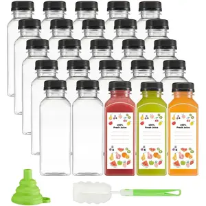 [12 oz. - 25 Count  Plastic Juice Bottles With Caps, Labels, Brush, and  Funnel - Clear plastic Bottles with Caps, Juice Containers with , for  Beverages