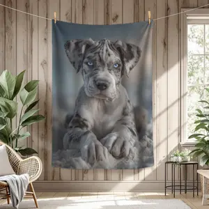 1 Piece Comfortable Great Dane Puppy Throw Blanket - Soft and Durable Acrylic, Gray and White Pattern, Suitable for Living Room or Bed Decoration, Daily Use, All-Season Comfort, Bed Decoration Accessory |   Modern style |   Acrylic Blanket, Bed Blanket