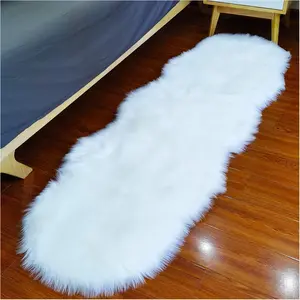 Faux Sheepskin  Fuzzy Furry Rugs, 2x6 Ft Irregular White Furry Rugs, Bedside Fluffy Area Rug  Rugs for Bedroom, Living Room, Dorm Room, Photography