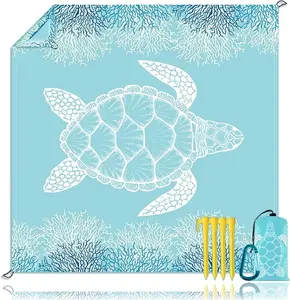 Beach Blanket Sandproof Large Mat, Oversized Lightweight Waterproof Parachute Ripstop Polyester, Marine Design, Wind-Resistant, Compact for Travel, Camping, Hiking