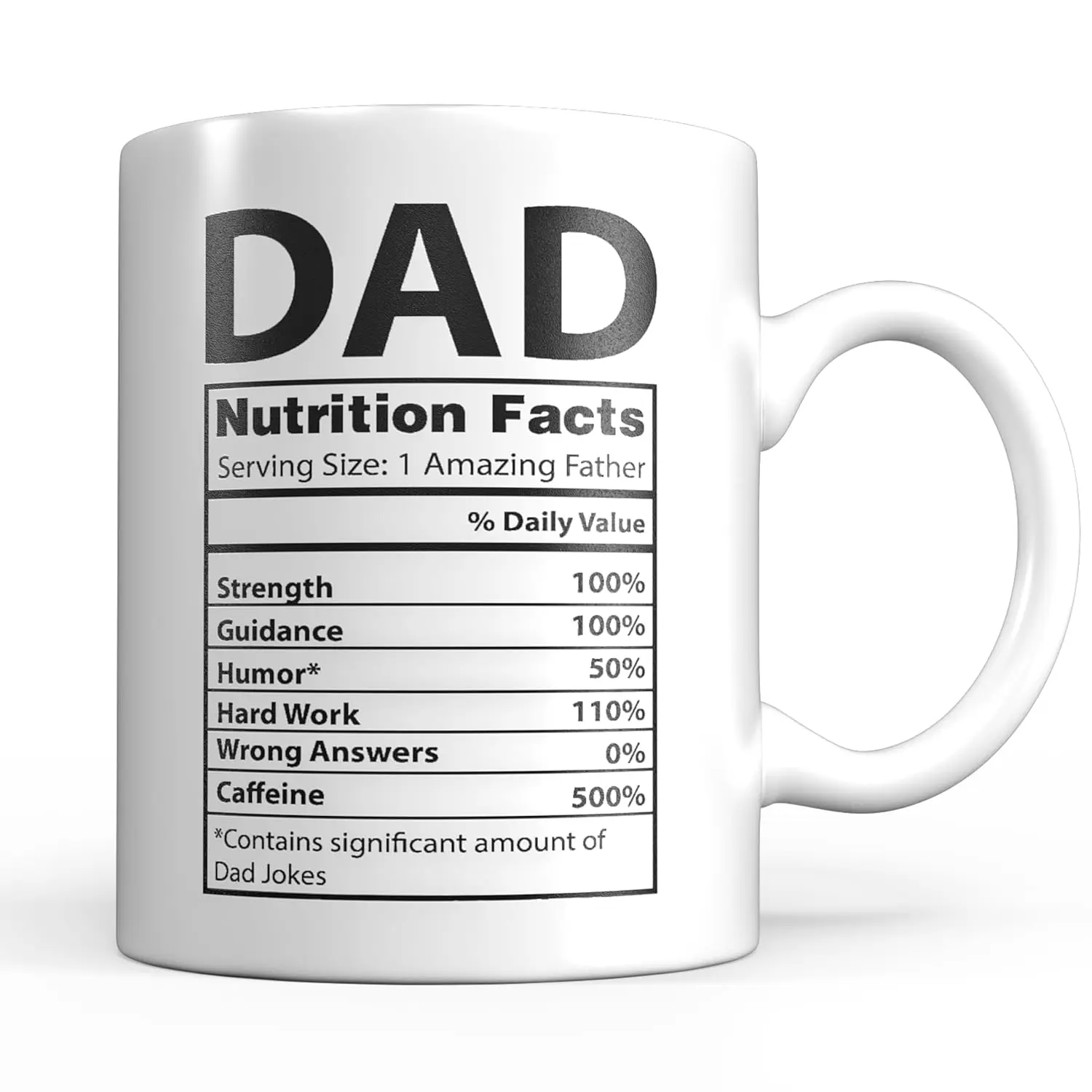Funny Gifts for Dad - 11 Oz Ceramic Dad Coffee Mug From Daughter or Son - Daddy Cup with Nutritional Facts - Thoughful Birthday or Father’s Day Present - White Mug for Morning Coffee