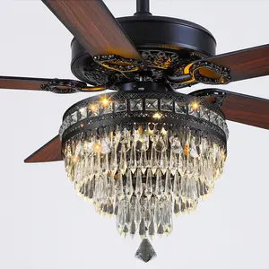 Kviflon Luxurious Crystal Fan Lamp 62 Inches Multi-Speed Adjustable Reversible Generator Remote Control Living Dining Rooms 5003 Ceiling Fanlights