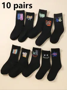 10 Pairs Doodle Long High Socks, Multi-Functional Kids' Graffiti Socks, Suitable for Boys & Girls, Casual Stylish Socks