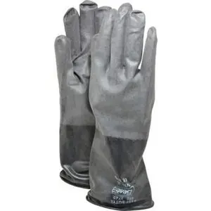 SHOWA Size XL (10), 14" Long, 14 mil, Unsupported, Butyl Chemical Resistant Gloves Textured Finish, Unlined, Rolled Cuff, ANSI Cut Level 0, Puncture Level 0, Abrasion Level 0, Black 874R-10