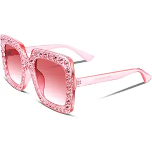 EyeconicFinds Women Sparkling Crystal Sunglasses Oversized Square Thick Frame B2283