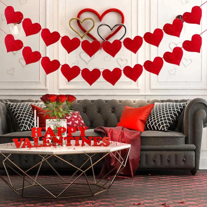 Valentines Day Love Heart Hanging Banners Garland - 1 Set Romantic Party Decorations for Home Bedroom Living Room Wedding Galentines Day Celebration