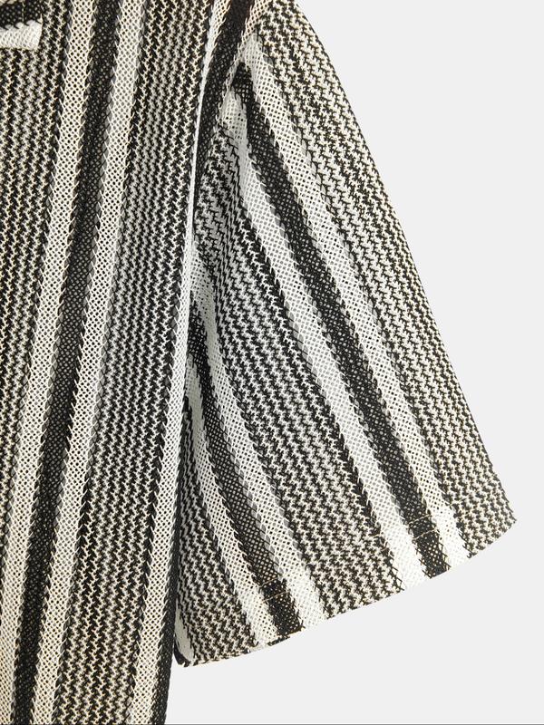 Men's Cuban Collar Short Sleeve Shirt, Lightweight Breathable Fabric, Perfect for Vacation & Outdoor Activities, Casual Comfort Fit Design, Casual Breathable Outfits