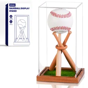 Baseball Display Case with Stand Holder, Wooden Base for Balls, UV Protected Acrylic Boxes for Display, Autographed/Memorabilia Signed Baseball Clear Case Cube