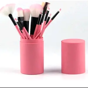 12 pcs Makeup Brush Set Rayon with Case Beige Purple Pink Rose Red Rose Pink And Black in Plastic Box for Travel