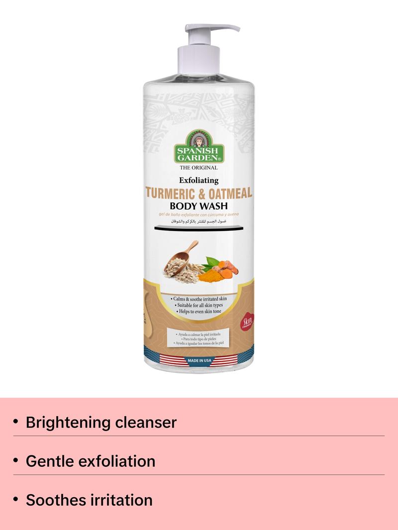 Turmeric Oatmeal Body Wash – Brightening & Exfoliating Cleanser for Dry, Sensitive Skin – Soothing Anti-Inflammatory Formula for Dark Spots, Acne & Irritation