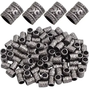 100pcs Large Hole Spacer Beads Alloy Column Loose Beads Gun Black Filigree Pattern Barrel Tube Beads Accessories for DIY European Charms Bracelet Jewelry Making, Hole: 5 mm