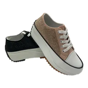 Women's Rhinestone Chunky Sneakers with Laces for Trainers and Runners Walking Shoes Athletic Girl Footwear Sports Shoes Running Training Closed High Wedge Sockshoes Platform Heels