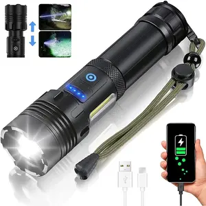 Xhp50 Rechargeable Flashlight, High-Power Brightness Adjustable Focus Handheld Lamp, Ultra-Light Portable Abs Emergency Light, Suitable for Home Daily Lighting, Outdoor Camping, Hiking