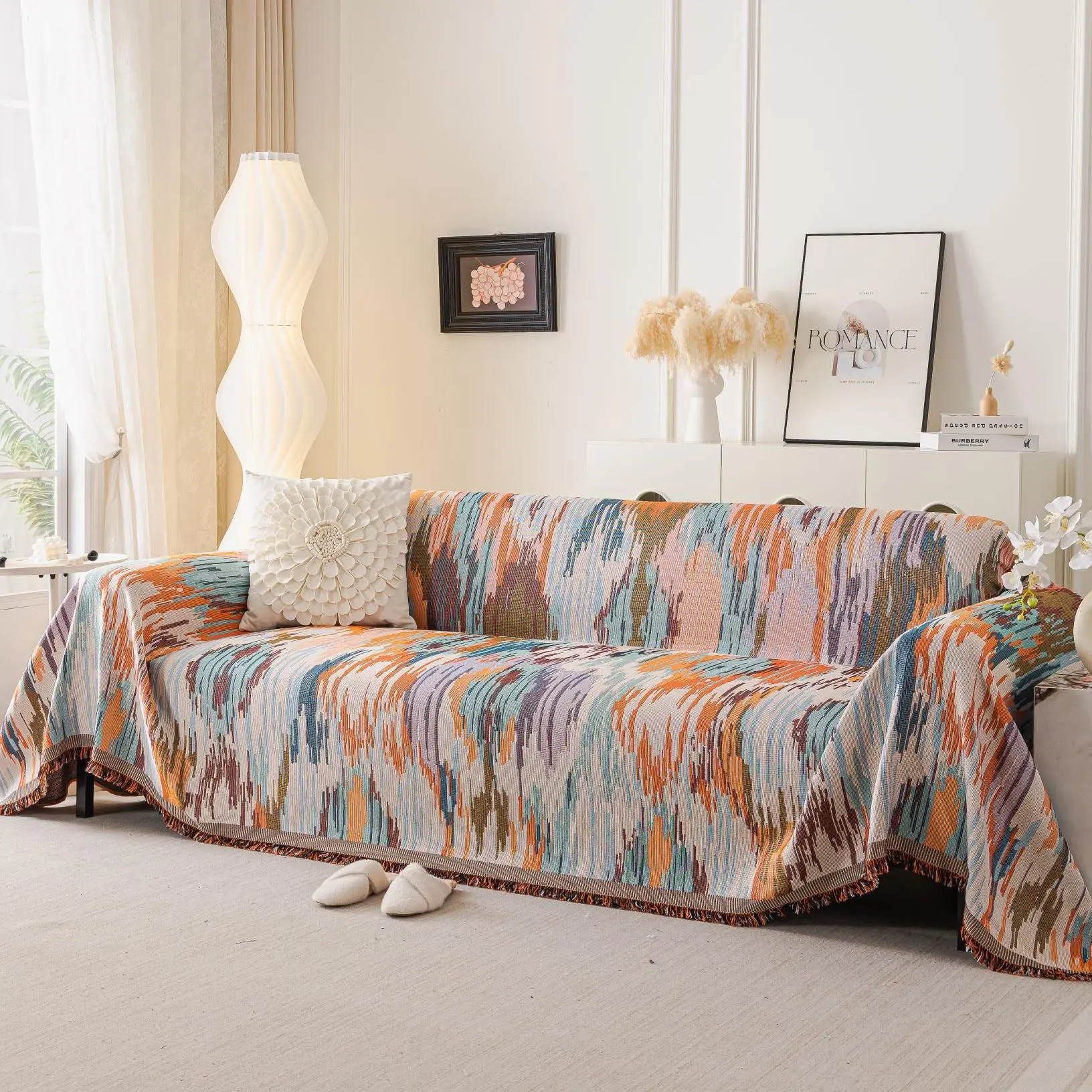 Geometric Pattern Sofa Cover, Sofa Couch Covers, Slipcovers For Couches And Sofas, Dustproof Sofa Slipcover, Soft Washable Sofa Slipcover with Tassel Edge, Couch Protector, Sofa Protector for Home Living Room Bedroom, Home Decor, Christmas Gift Ideas