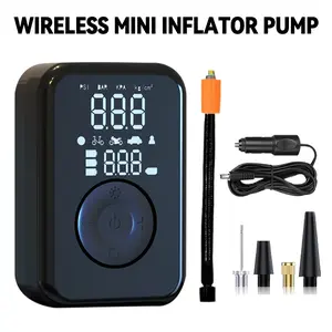 Cordless Tire Inflator Portable Air Compressor,Mini Bike Pump with LED Light & Digital Pressure Gauge, Dual Power Air Pump for Car Tires, Motorcycle, Bicycle, Ball