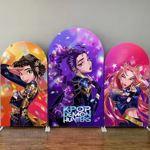 15-day 2D Flat Delivery Gold Purple Glitter Anime Girl Arch Backdrop Cover Set for Birthday Party Decor