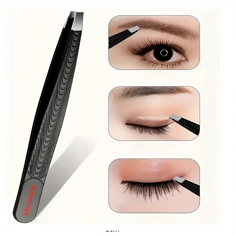 Stainless Steel Eyebrow Tweezers with Sharp Tips & Non-Slip Grip Professional Slant Tip Design for Precise Eyebrow Beard