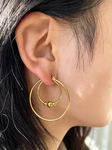 Elegant Three-Bead Circle Earrings, Unique Coil Studs, Simple Stainless Steel Jewelry, Perfect for Weddings, Anniversaries, Parties