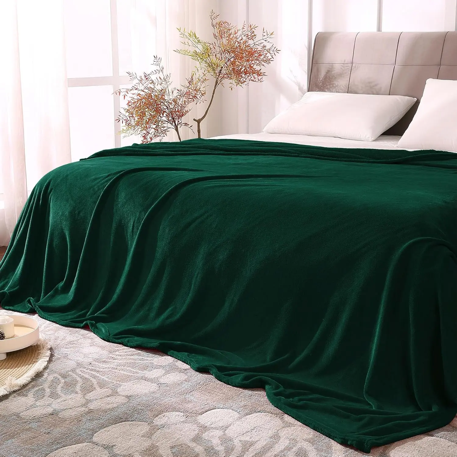 King Size Brushed Fleece Blanket - King(108x90) Oversized King(120x120), Plush Fuzzy, Super Warm Lightweight, Fade Resistant, Machine Washable Dryable, Luxury Bed Sleeping Use, Forest Green Modern, Camping Use, Couch