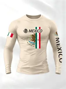 Men's Round Neck Long Sleeve T-Shirt, Athletic T Shirt, Mexican God Eagle Snake Letter Pattern Sportswear, Casual Fashion Daily Top, Comfortable Versatile Trend Piece, Athletic Tee, Athletic Apparel, Casual Sports Tops