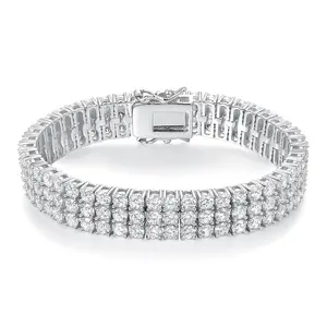 GEMSME Unisex 3 Row 9MM Tennis Bracelet for Women Men Round Cut Cubic Zirconia Hip Hop Stackable Bracelets with Secure Double-Latch Closure DB005