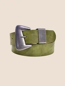 Women PU Belt Olive Y2K Accessories Belts Vintage Irregular Silver Color Trendy Versatile Buckle Pure Color Casual Dress Western Style Cowboy Cowgirl Belt
