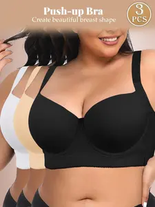 Mimilemon 3PC Plus Size Full Coverage  push up bra bra   Lightly Padded Lined Adjustable Straps Underwire T-Shirt Bra Fit Elegant Everyday Womenswear bra bracelet Outfit