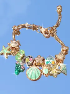 Beach Vacation Style Leopard Print Cherry Blossom Charm Bracelet, Ocean Life Starfish Shell Bracelet, Summer DIY Flower Bracelet, Fashionable Starfish Bracelet