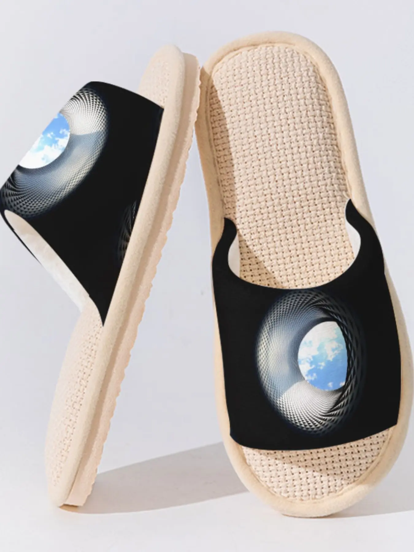Breathable Linen Slippers Set, Anti-Slip Sole, Asymmetrical Design, Casual Animal Print Shoes for Bedroom & Living Room