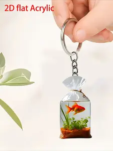 [2D Flat] Acrylic Decorative Keychain Featuring Lovely 2D Flat Fish in a Bag - Versatile, Suitable for Car Interiors, Home Decorations, or as a Backpack or Keyring Accessory - Sturdy, Lightweight, Colorful