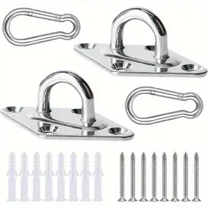 2 Sets Stainless Steel Hammock Stands, for Wall Ceiling Mount, Wall Ceiling Hook for Tree Swing Rope Hammock Chair Yoga Hardware Kit Hanging Hooks, Shade Sail Hardware, Heavy Duty Hammock Hanging Kit, Without Battery