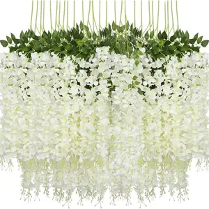 12/24/36 Pcs Wisteria Flower Vines Garland, 3.75 Feet Artificial Flower Strings, Fake Hanging Flowers, Silk Wisteria Garland Flowers, Wisteria Vine For Wedding, Garden, Wall Decoration, Valentine Day, Gift Gifts Birthday Graduation