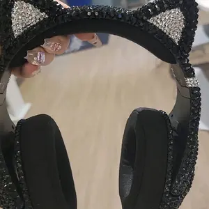 Custom Made Headphones with All Gems Set One by One by Hand Can Take Custom Orders as Well Black Design. Made when ordered due to  if certain requests are necessary