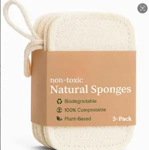 All-natural biodegradable cleaning sponges, 100% organic loofah dish scrubber, plant-based compostable kitchen non-scratch scrub pads. Safe for sinks, tiles and grout cleaning without scratching surfaces. Size: 4.4 x 2.8 inches, 3 pack