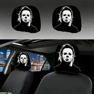 Gothic Michael Myers Car Headrest Covers 2 PCS, Universal Fit for Cars SUVs Trucks, Breathable Fabric Protector, Horror Killer Design, Black Gothic Auto Accessories, Easy Install & Washable, Upgrade Your Ride with Dark Thrilling Vibe