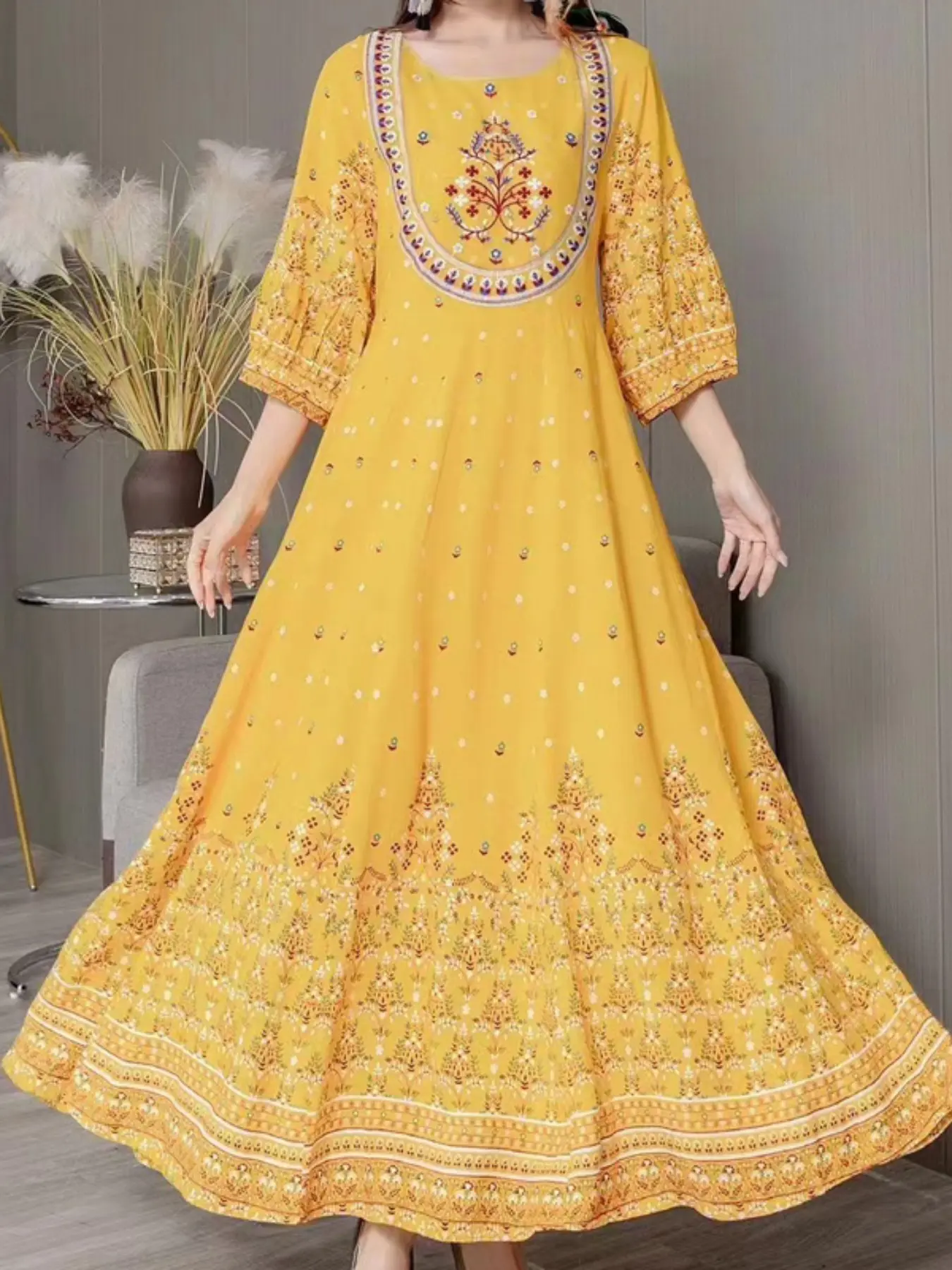 Women's Embroidered Long Dress, Vintage Travel Print Floral Beach Dress, All Seasons Casual Loose-Fitting Traditional Ethnic Boho Style, Womenswear, Bohemian, Bohemian Boho Fashion, Boho Style Dresses