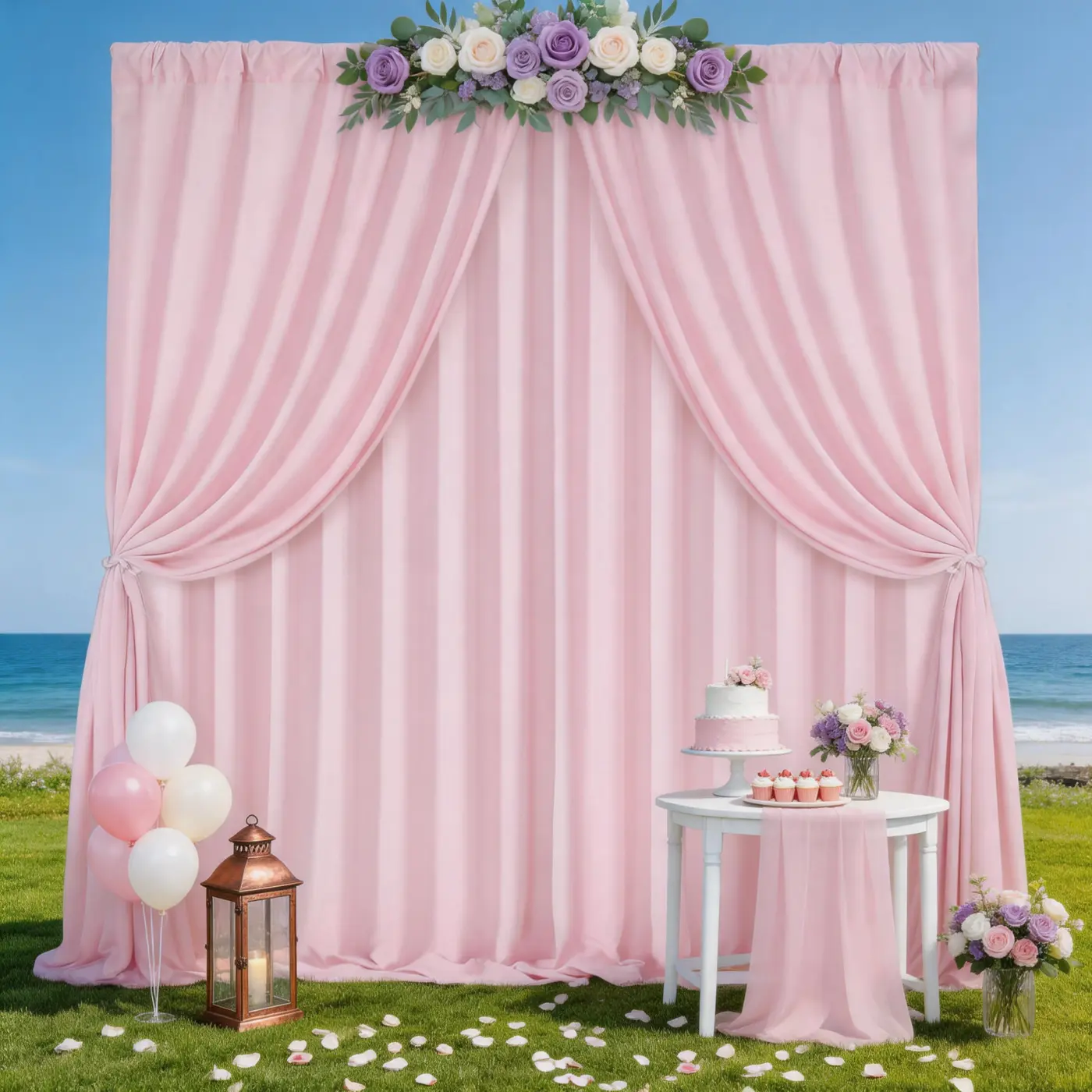 6-Panel Pink Soft Flowing Polyester Photo Backdrop Curtains - 5x10FT Reusable Machine Washable Drapes, Romantic Cover for Outdoor Wedding, Halloween, New Year's Eve Event Decor