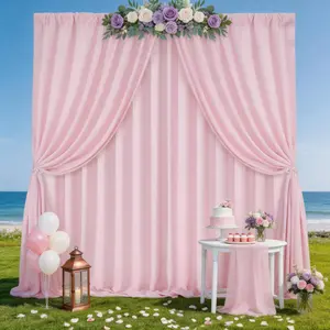 5x10FT Pink Soft Flowing Polyester Curtains 6 Panels, Backdrop Drapes with Graceful Drape for Outdoor Wedding, Indoor Party, Baby Shower, Studio Decor