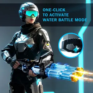 Gatling Electric Water Gun Luminous for Adults Kids Ages812,Powerful Automatic Squirt Gun, High Powered 28-32FTLong Range Auto Water Blaster, LED Light OutdoorPoolSwimming beach Toy Game summer outdoor pool play tiny classic strong bubble bathtub children
