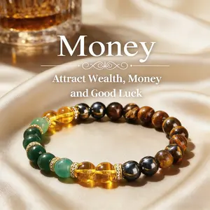 Healing Crystal Bracelet with Black Onyx, Tiger's Eye and Jade - Luck Bracelet for Men and Women - Attracts Wealth, Abundance and Prosperity, Ideal Gift for Gifting Occasions