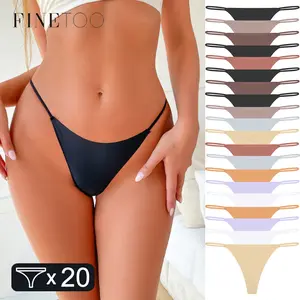 FINETOO 20pcs Seamless Thongs for Women Solid Color Basics No Show Underwear High Cut Low Rise Underpants Ladies Hipster String XS-XL For Daily Work Beach Holiday Dating Lingerie Womenswear Soft Comfort
