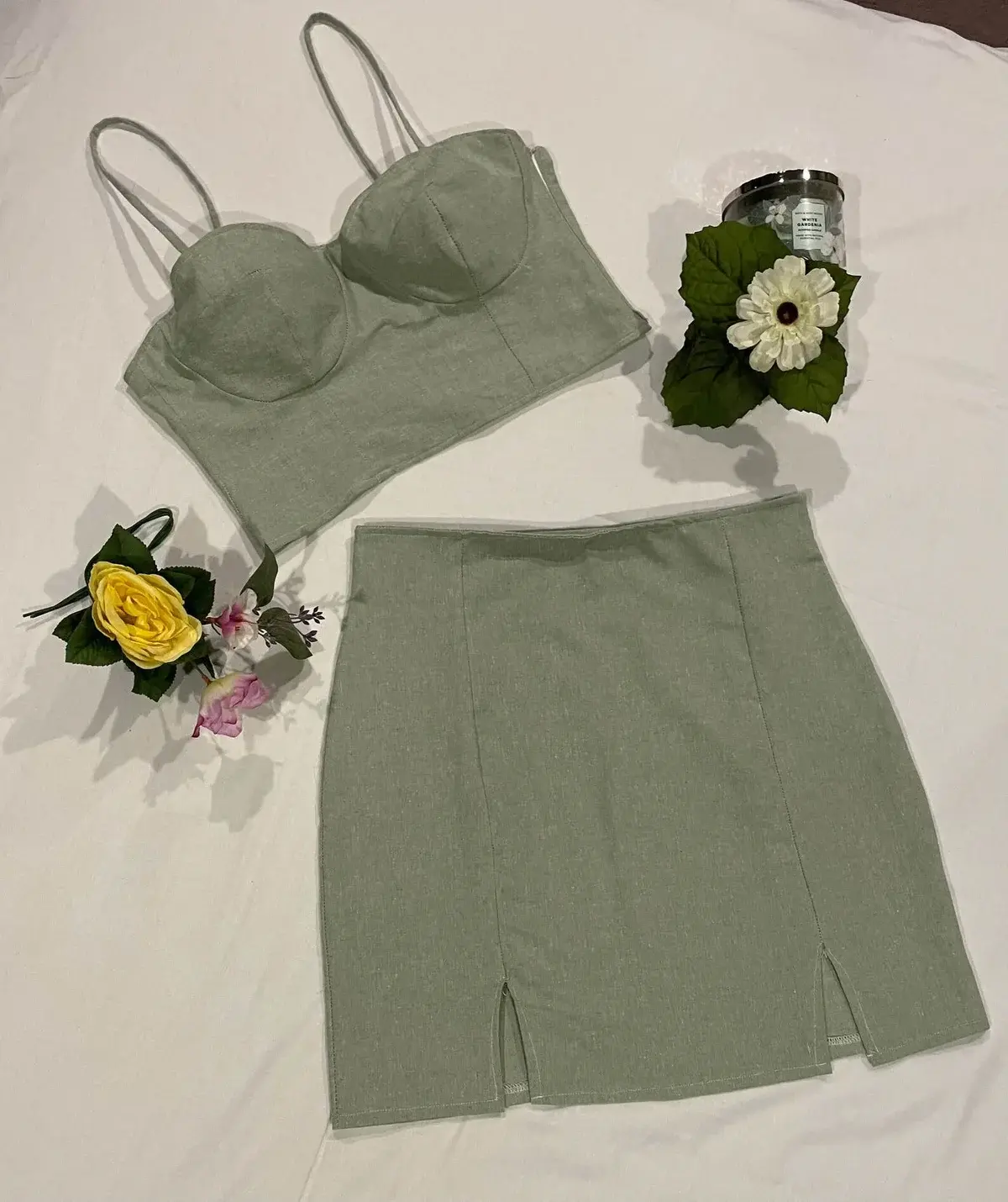 Fitted Linen Mini Skirt, Mini Skirt with side Slits