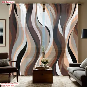2D Flat 2Pcs Abstract Wave Pattern Semi Blackout Curtains, Modern Rod Pocket Window Drapes for Living Room Bedroom, Artistic Home Decoration Curtain, Sun Blocking Treatments