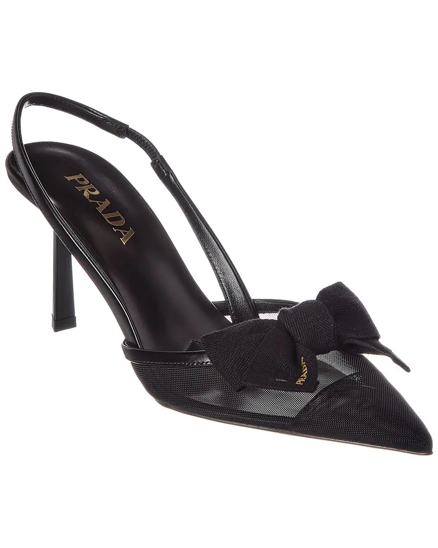 Prada Mesh & Leather Pointy-Toe Slingback Pump